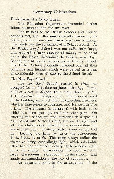 Text about the School Board and the new boys school 1894