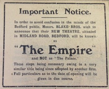Advertisement concerning the naming of the Empire Cinema, Bedford