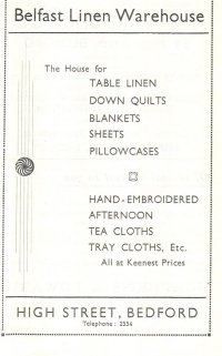 Advertisement for the Belfast Linen Warehouse from the Bedford Directory, 1934