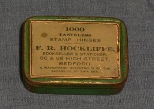 Tin for Tasteless Stamp Hinges from Hockliffe Booksellers