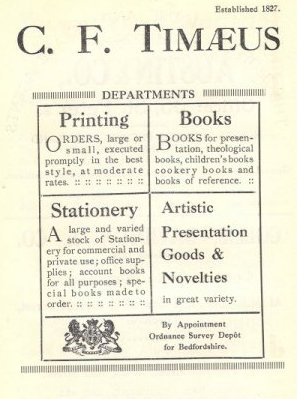 C.F.Timaeus Advertisement from the Bedford Directory, 1922