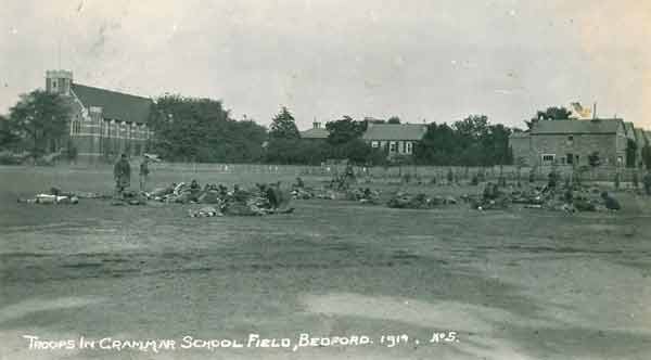 4th Seaforth Highlanders relaxing on the playing fields of Bedford Grammar School