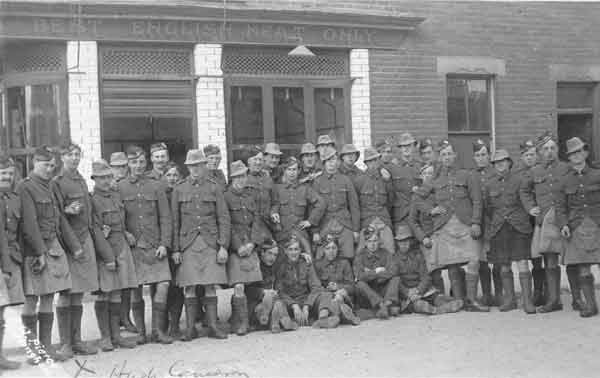 Off-duty 5th Seaforth Highlanders captured by the camera on the corner of Gladstone Street