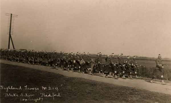 A column of Highland infantry  involved in 'war game'