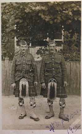 Two soldiers of the 6th Seaforths who were billeted in Mr Northwood's Grandmother's house. The date on the back says October 1914. 