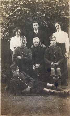 Soldiers who were billeted in Mr Northwood's Grandmother's (centre of photo) house in York Street. Mr Northwood's two aunts and uncle are also pictured. Date unknown.