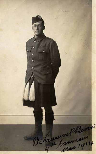 Private Laurence P Bevan 4th Cameron Highlander, November 1914.