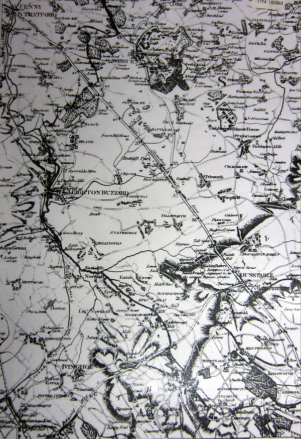 Image of the south west section of Andrew's map of Bedfordshire