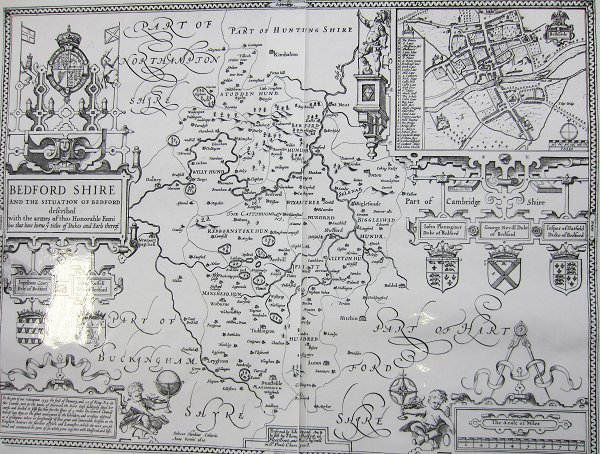 Armorial map of bedfordshire by John Speed 1610