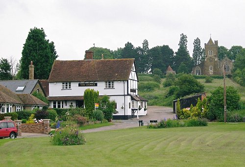 The George, Maulden, with St Mary's Church