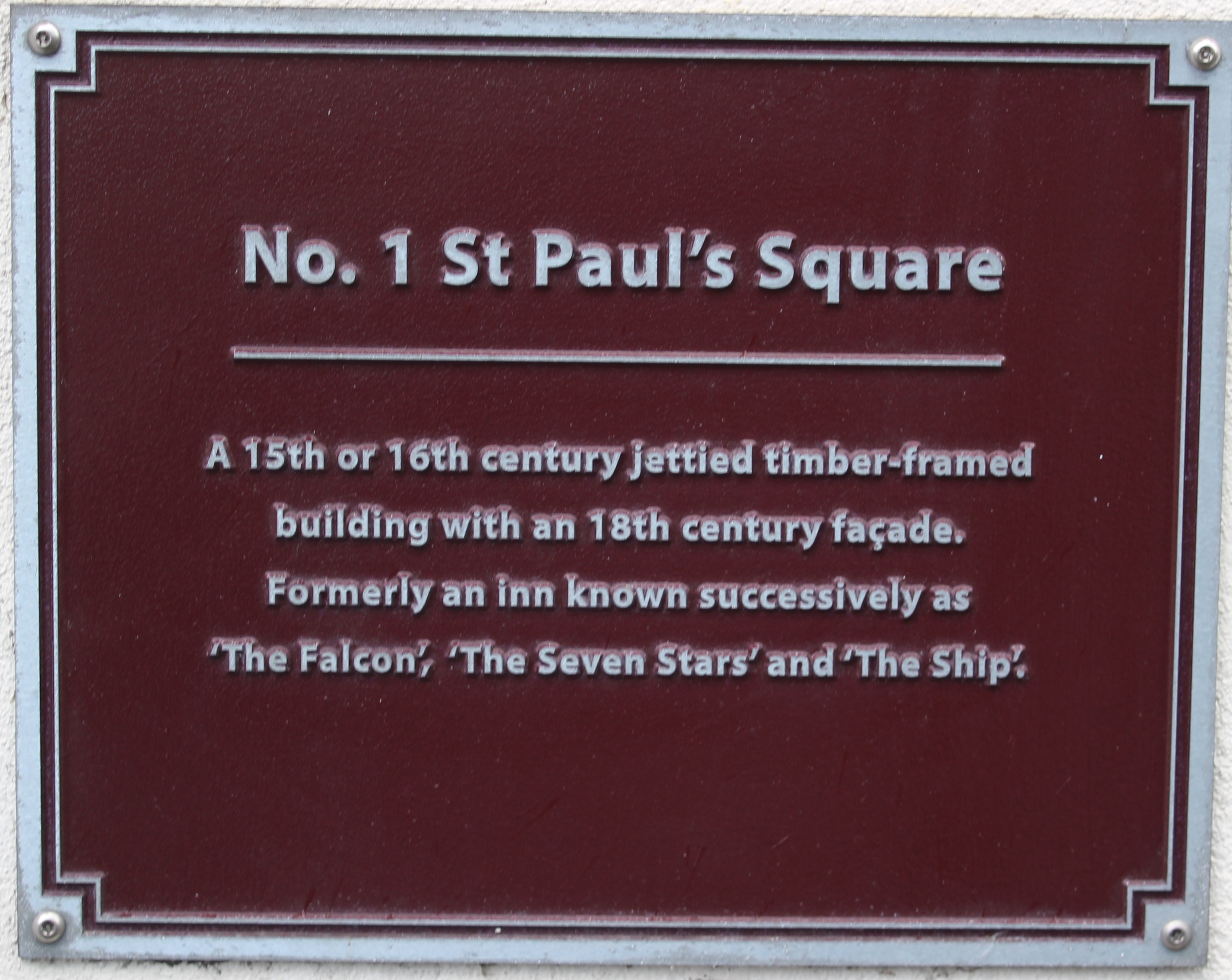 No 1 St Paul's Square commemorative plaque