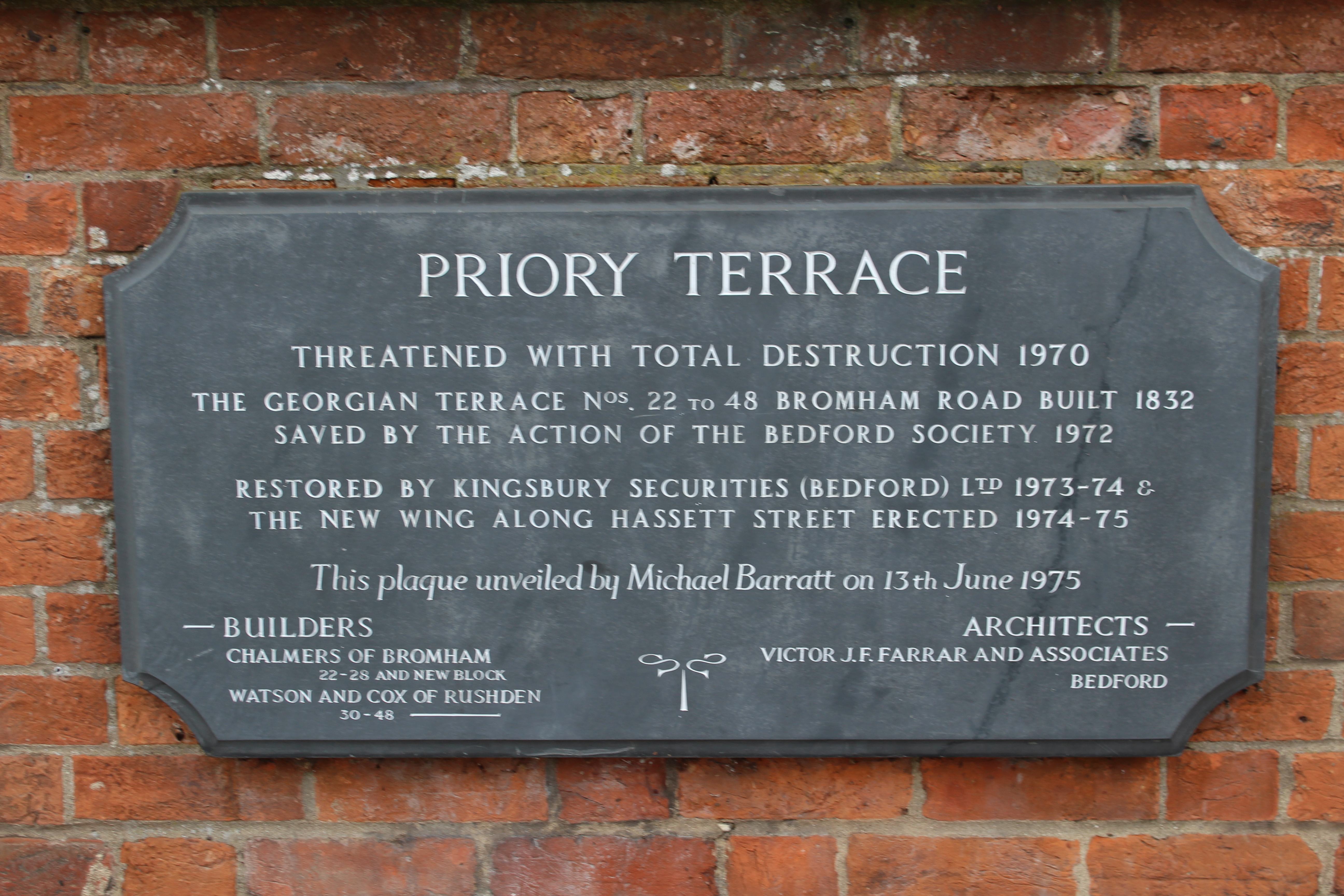 Priory Terrace (Restoration) commemorative plaque