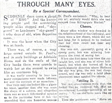 Newspaper Article - The Evening News 14th October 1929 - Late Extra Edition