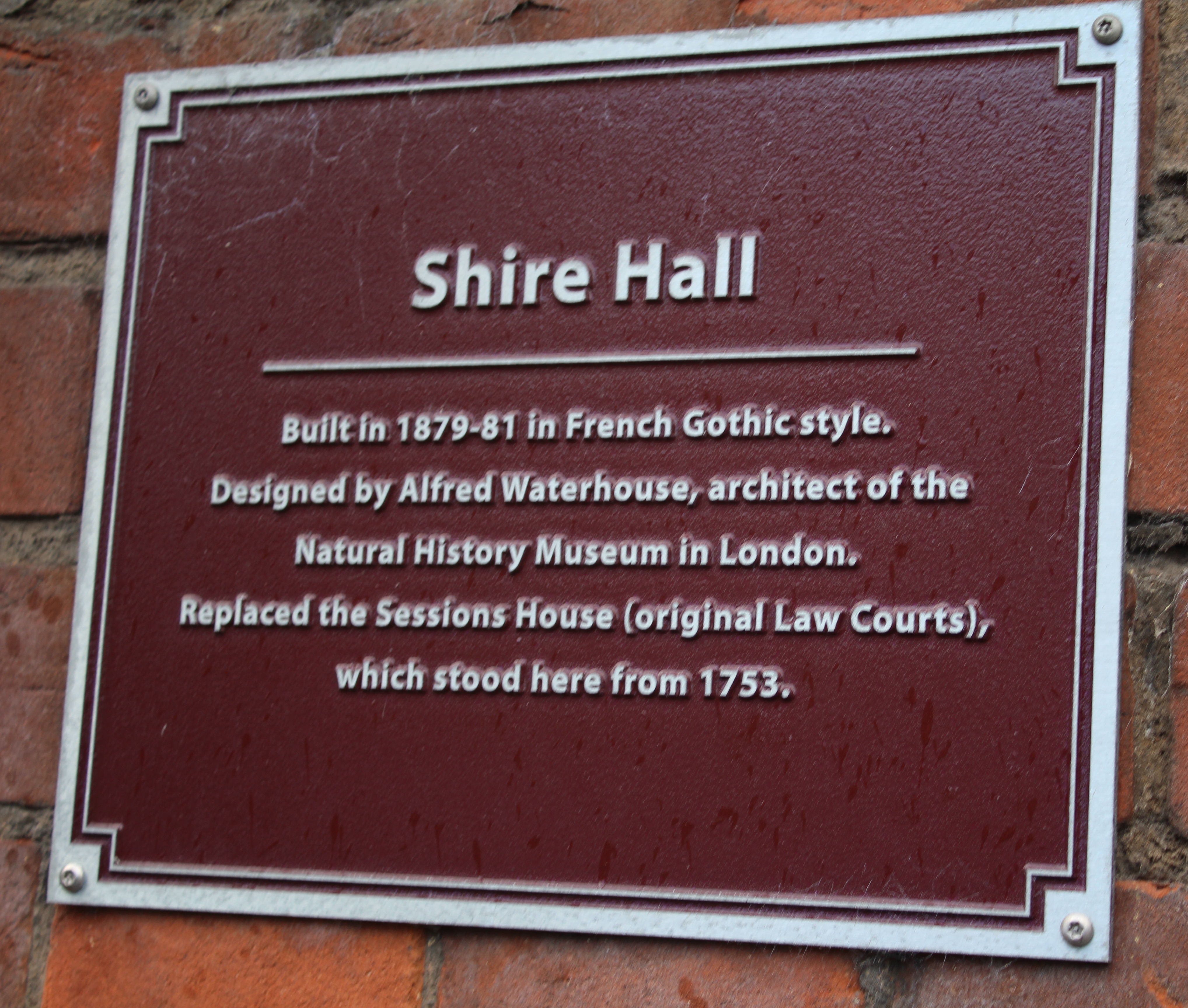 Shire hall commemorative plaque