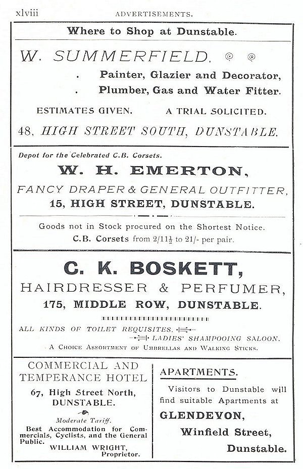 Shops advert page xlviii from Dunstable, its history and surroundings