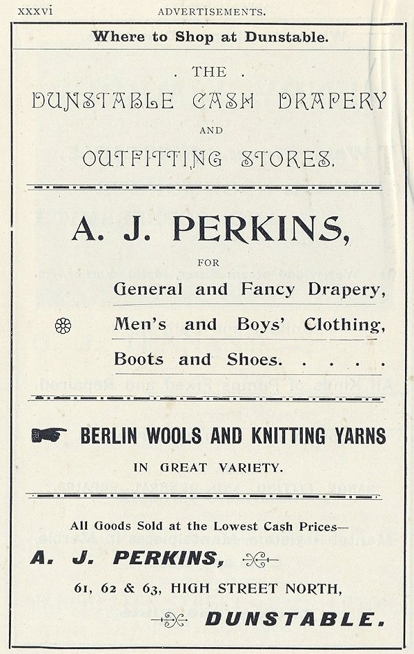 Shop advert  page xxxvi  from 'Dunstable, its history and surroundings'