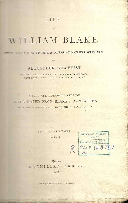 Life of William Blake, title page