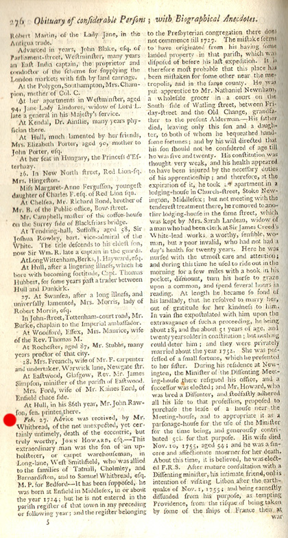 John Howard Obituary February 1790 - Gentleman's Magazine