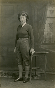 Cynthia Linford in her new land girl uniform in 1944. She worked at Abbey Farm, Old Warden from 1944 to 1946.