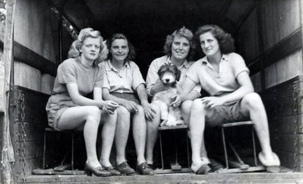 l-r - Ellen May Ward, Clara Pritchard, Elsie Williamson, ? in back of truck