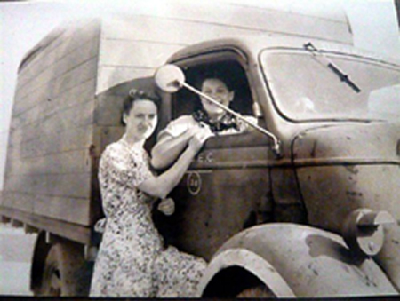 Grace Buckeridge and friend with truck