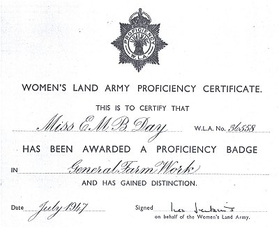 Women's Land Army Proficiency Certificate