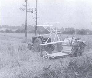 Reaping machine in Hulcote field, 1940s