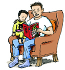 Dad reading a story to child