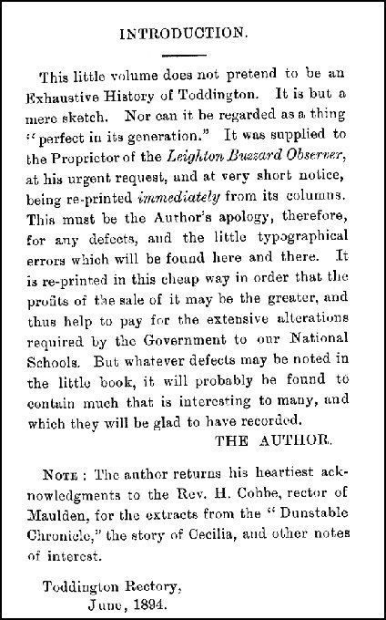 The History of Toddington by the Rev. F.A. Adams