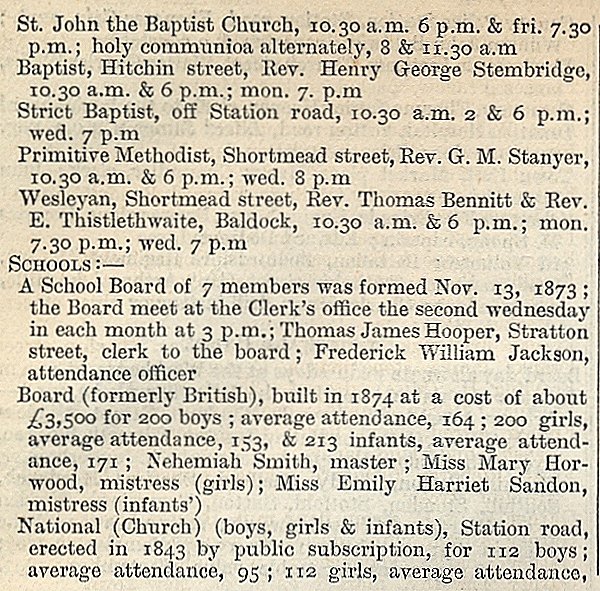 Biggleswade, from Kellys Directory 1894, page 50, enlarged text