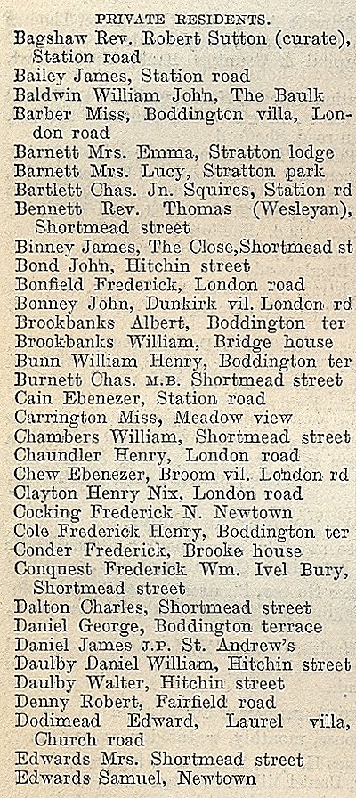 Biggleswade, from Kellys Directory 1894, page 50, enlarged text