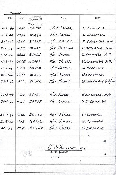 Observer's and Air Gunner's Flying Log Book - Flight details