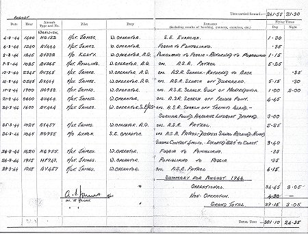 Observer's and Air Gunner's Flying Log Book - Flight details