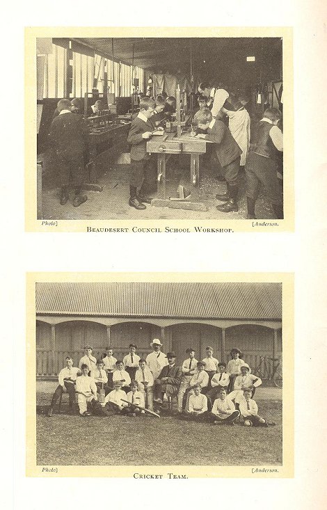 Images of Beaudesert Council School workshop and school cricket team