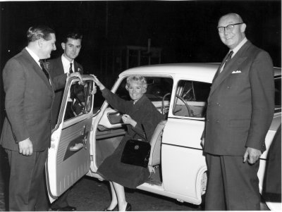 Petula Clark with Frank Atkins, Alan Crawley and Ernie Blake, in Bedford 1959. Copyright Alan Crawley