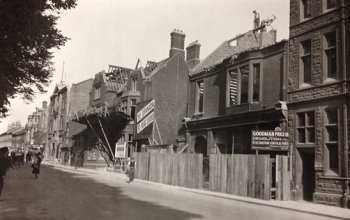 Demolition begins on the Granada Cinema site, St Peter's Street, Bedford, 1934. BLARS Ref.X373/264/1