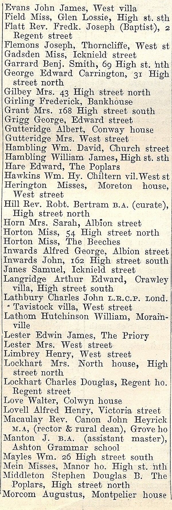 Dunstable, from Kellys Directory 1894, page 65, enlarged text