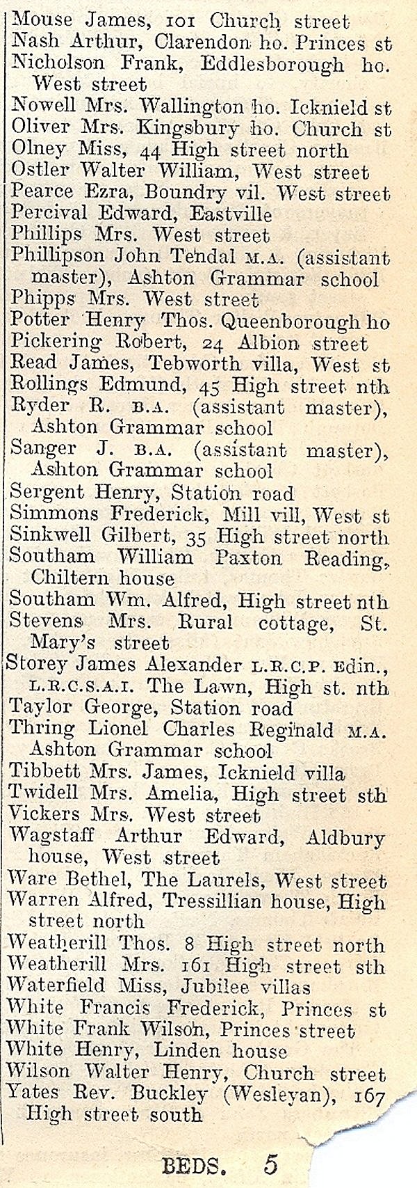 Dunstable, from Kellys Directory 1894, page 65, enlarged text