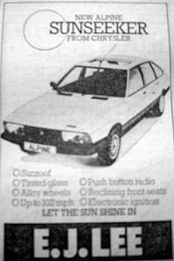 Newspaper advertisement for Alpine Sunseeker