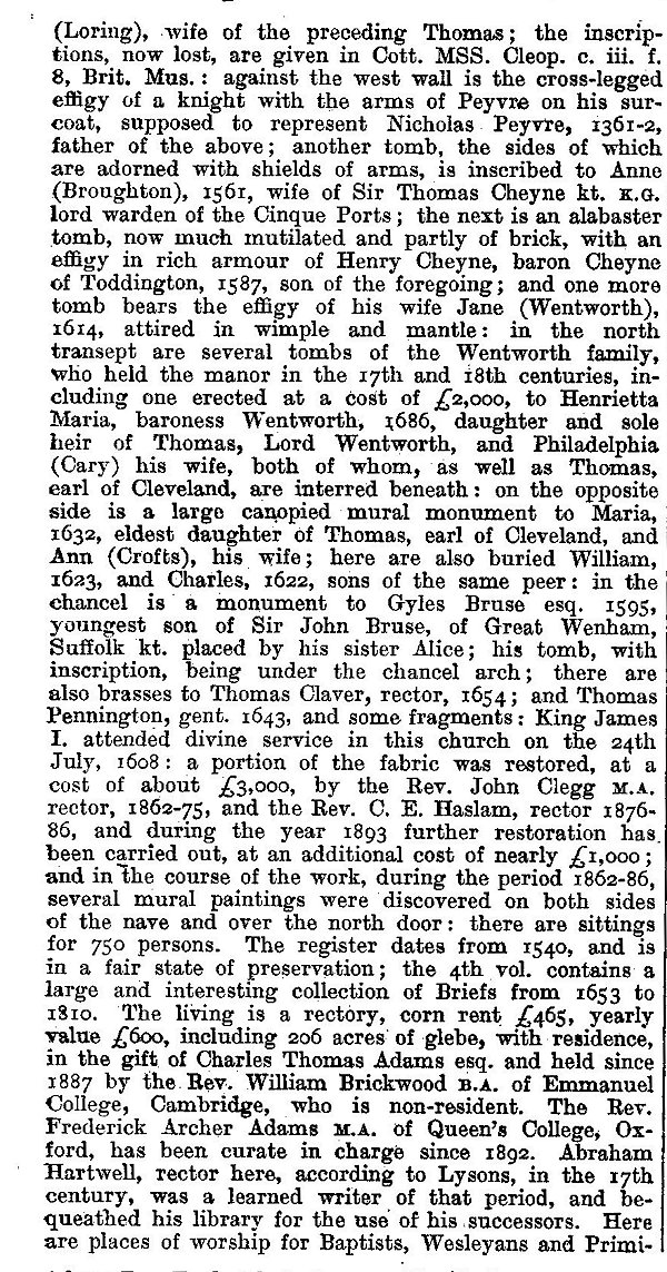 Toddington from Kellys Directory 1894 page 143, enlarged text