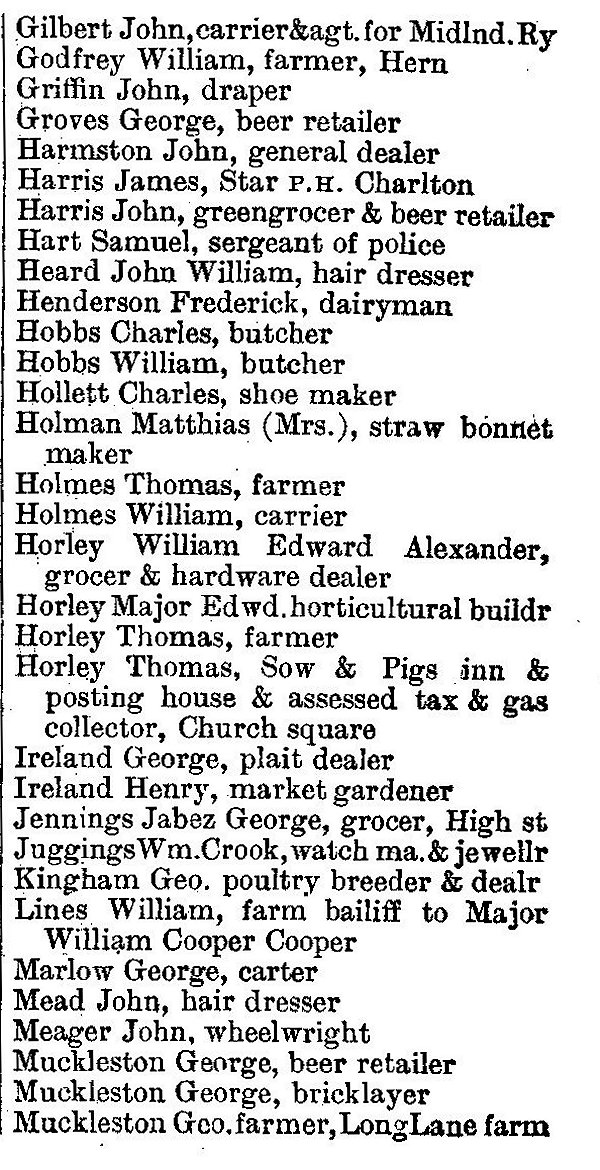 Toddington from Kellys Directory 1894 page 143, enlarged text