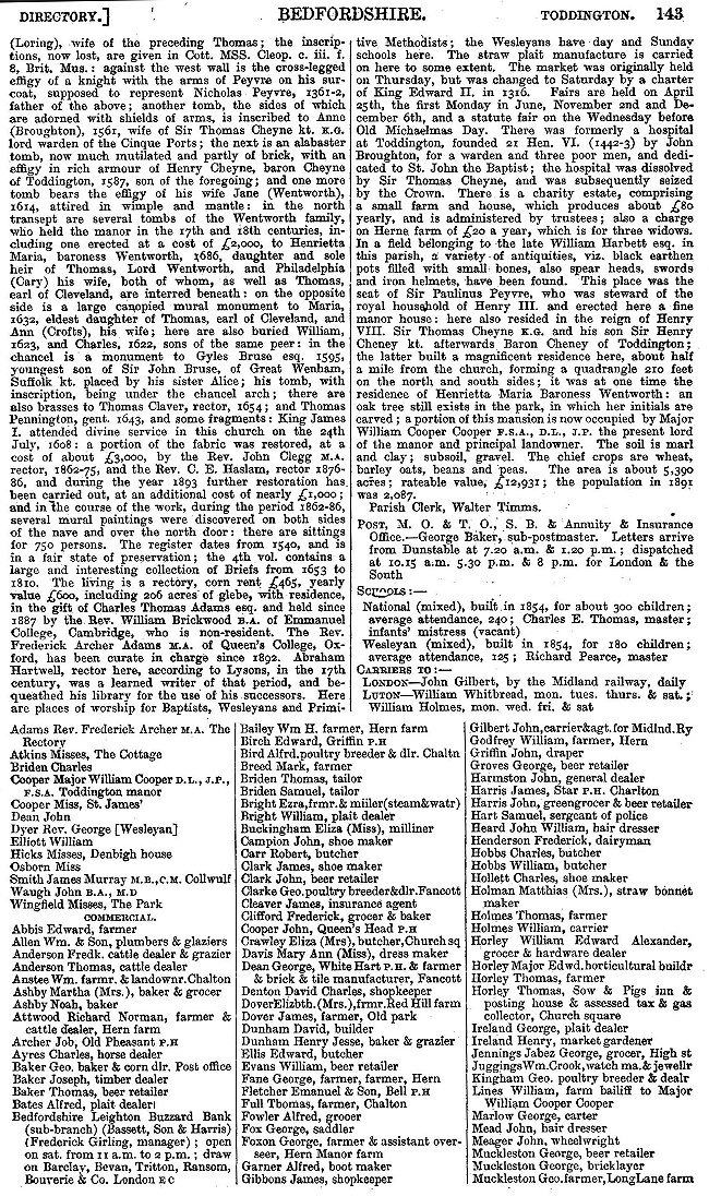 Toddington from Kellys Directory 1894 page 143