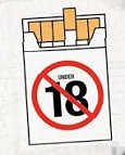 Cigarettes packet with no sale to under 18s symbol