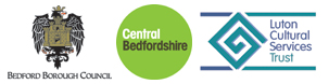 Bedford Borough, Central Bedfordshire and Luton Cultural Services Trust logos 