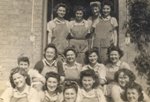 Cople Land Girls at the back door of the hostel