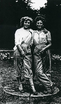 Doreen Heales and Barbara Harker in the grounds of Cople House Hostel